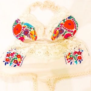 Triangle Top Boy Brief Embroidered Bikini Floral